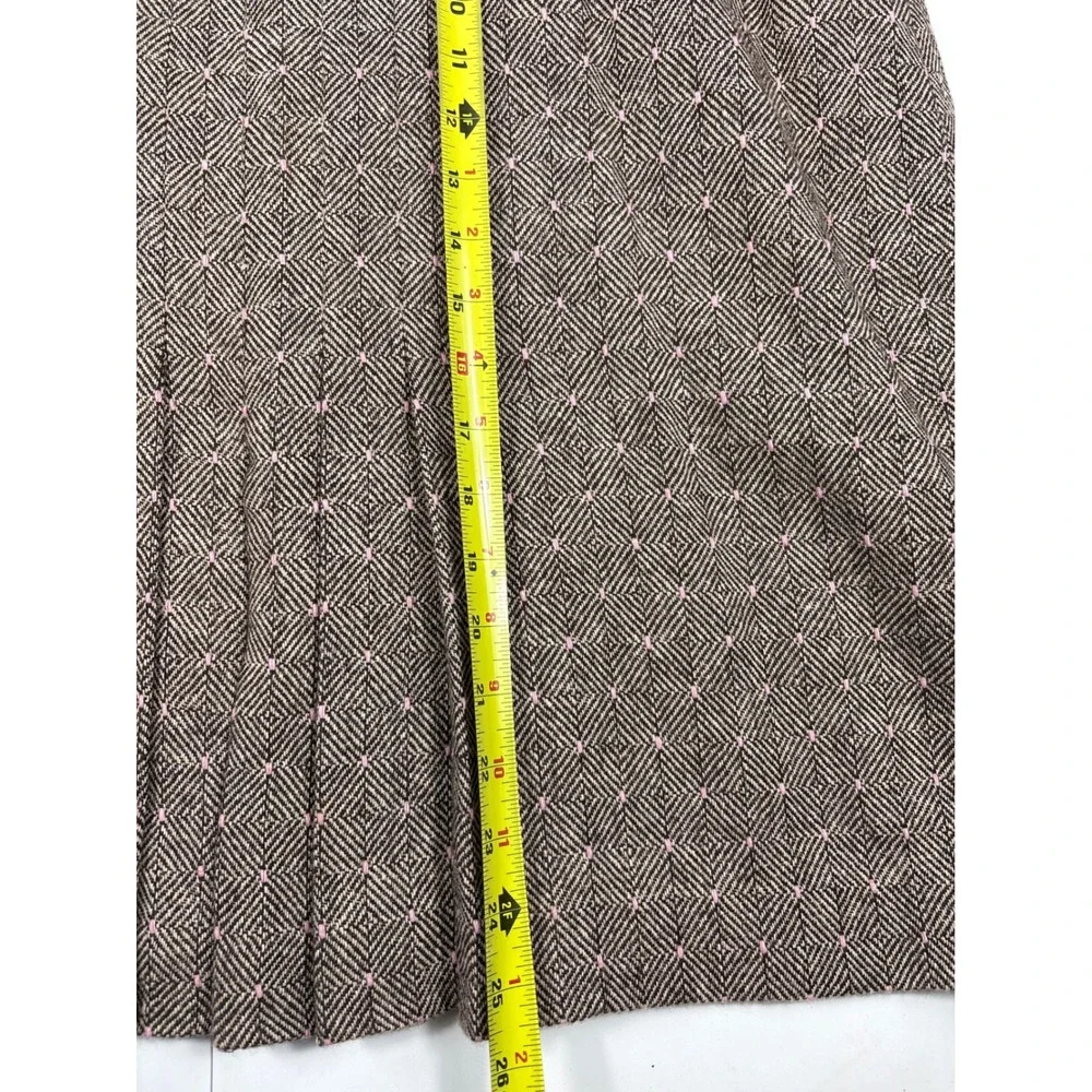 Nipon Boutique Wool Blend Skirt‎ Suit Brown Pink Geometric Pleated 16